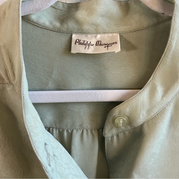 Vintage Philippe Marques Blouse DEADSTOCK Green Button Up Long Sleeves Sz 18 NWT - Picture 3 of 10